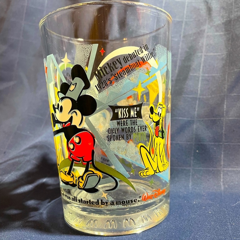 VTG Disney’s 100 Years of Magic tumbler glass from McDonalds Steamboat Willie